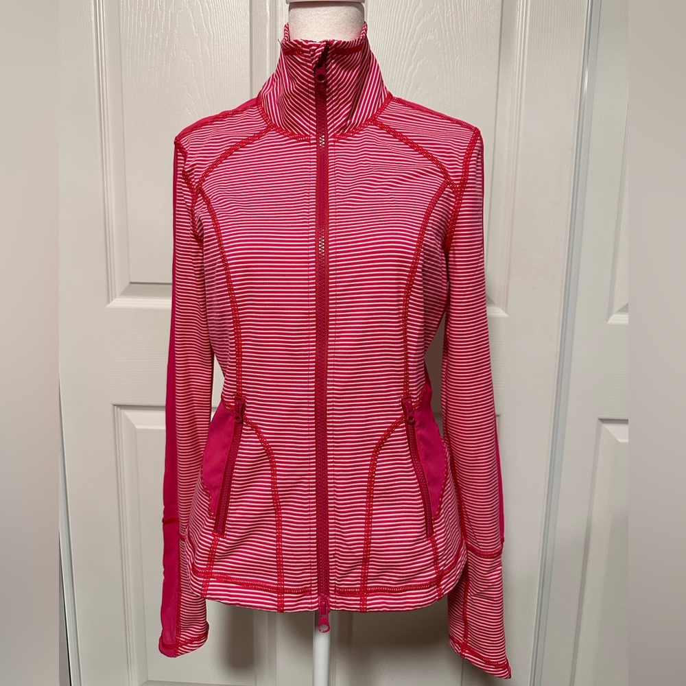 Zella Pink/White Stripes Zip Up Jacket*2 Way Zipper, size M